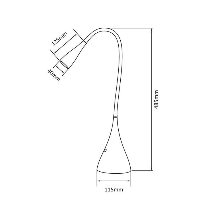 Sort skrivebordslampe modern, Zozy, 3W, 3000K LED, med beröringsdimmer