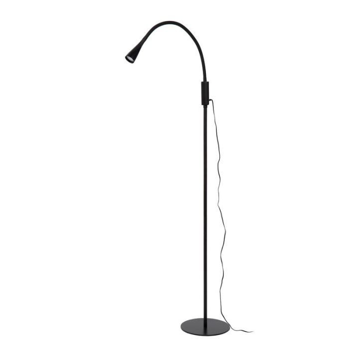 Sort læselampe gulv modern, Zozy, 3W, 3000K LED, 3 trins lysdæmper