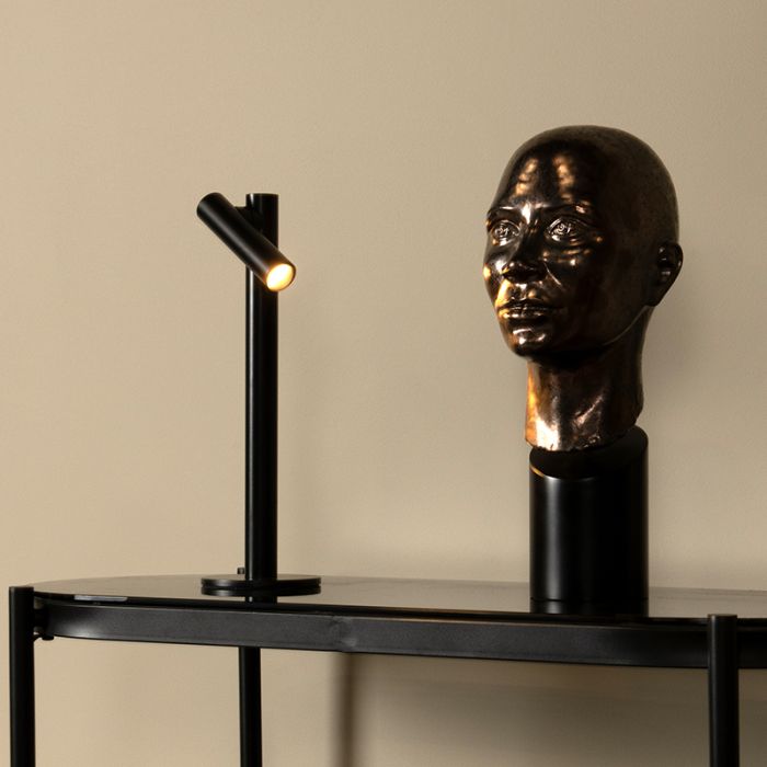Sort genopladelige bordlampe modern, Antrim, 2,2W, 2700K LED, IP54, med beröringsdimmer