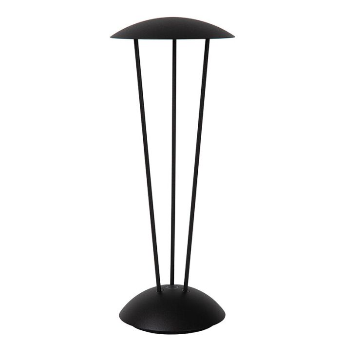 Sort genopladelige udendørs bordlampe modern, Renee, 2,2W, 2700K LED, IP54, med beröringsdimmer