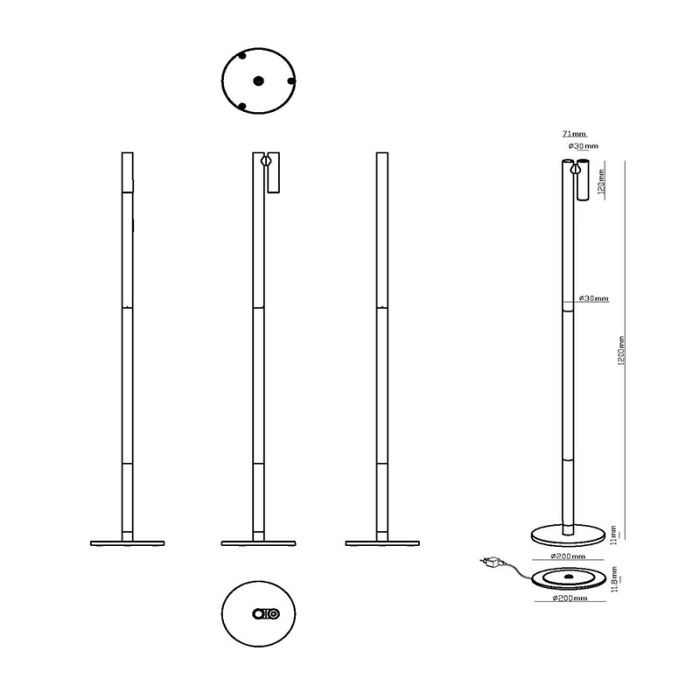 Hvid genopladelige gulvlampe modern, Antrim, 2,2W, 2700K LED, IP54, med beröringsdimmer
