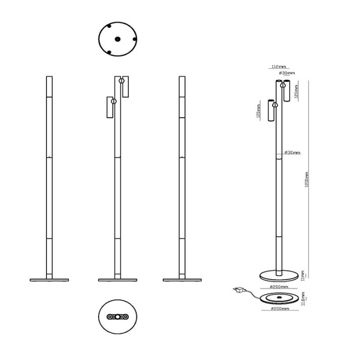 Sort genopladelige gulvlampe modern, Antrim, 2,2W, 2700K LED, IP54, med beröringsdimmer