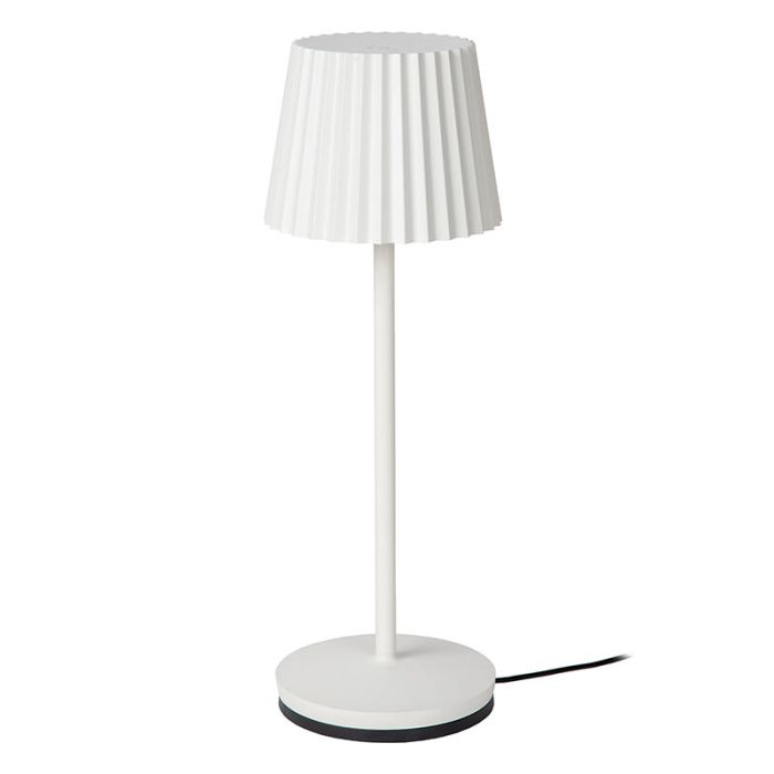 Hvid udendørs bordlampe rustik, Justine, 2W, 2700K LED, IP54, med beröringsdimmer
