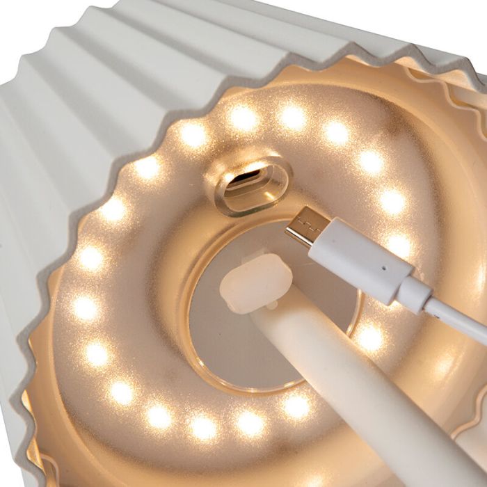 Hvid udendørs bordlampe rustik, Justine, 2W, 2700K LED, IP54, med beröringsdimmer