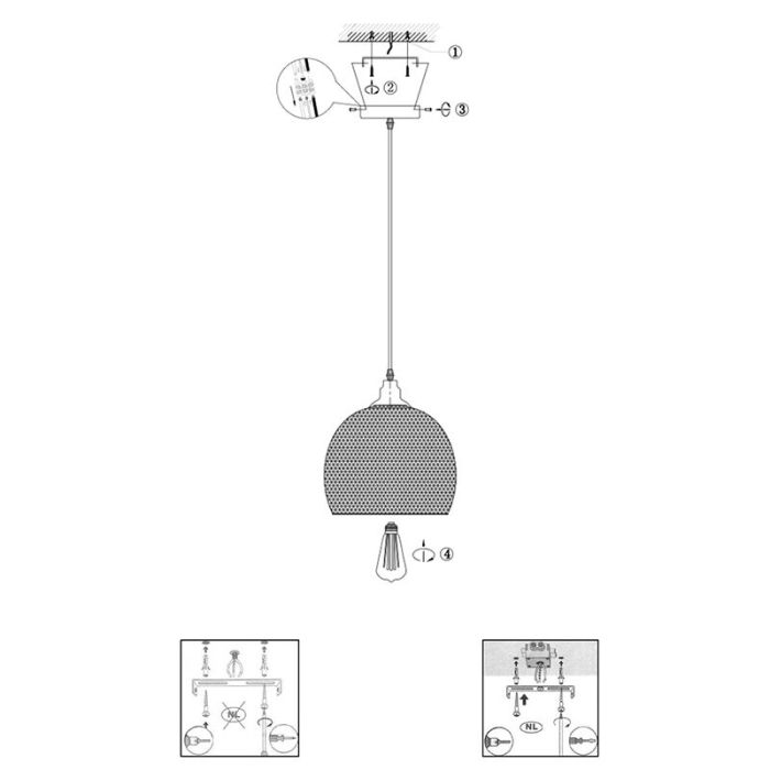 Sort pendler lampe retro, Mesh