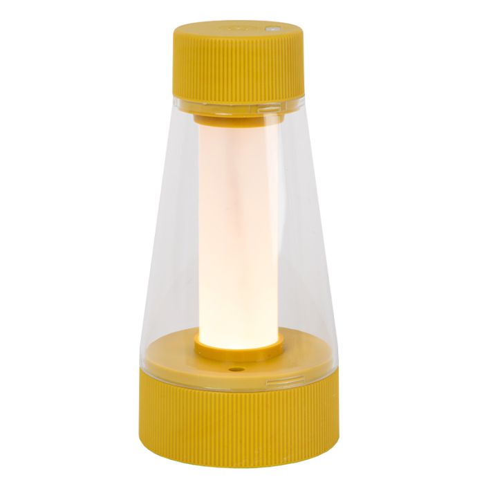 Gul genopladelige udendørs bordlampe modern, Lorali, 1,2W, 2700K LED, IP44, med beröringsdimmer