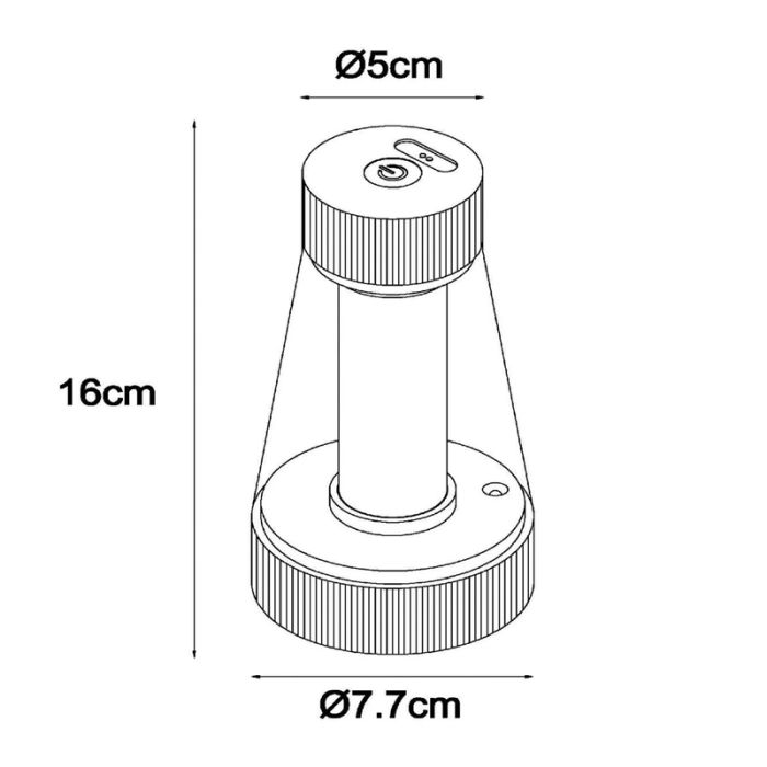 Gul genopladelige udendørs bordlampe modern, Lorali, 1,2W, 2700K LED, IP44, med beröringsdimmer