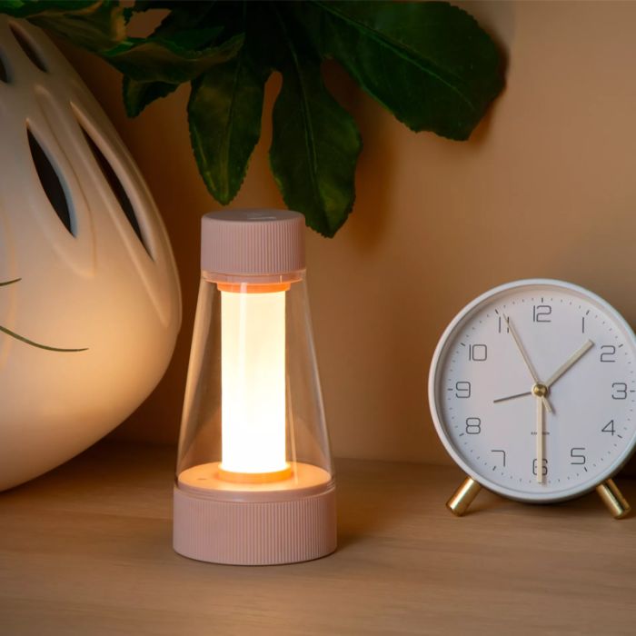 Lyserød genopladelige udendørs bordlampe modern, Lorali, 1,2W, 2700K LED, IP44, med beröringsdimmer