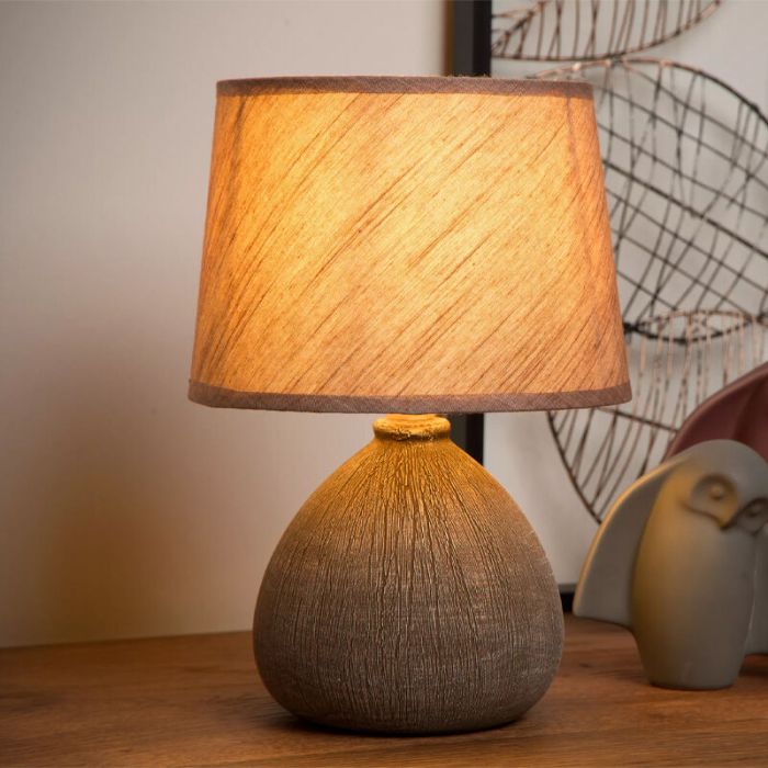 Keramik bordlampe brun, Ramzi, med brytare