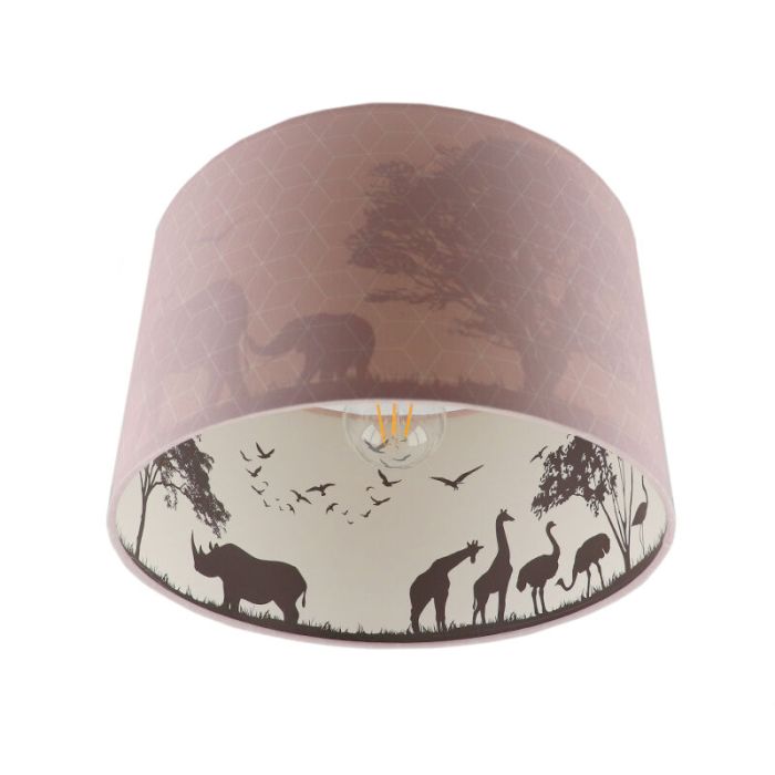 Stof loftlampe til børneværelse lyserød, Safari
