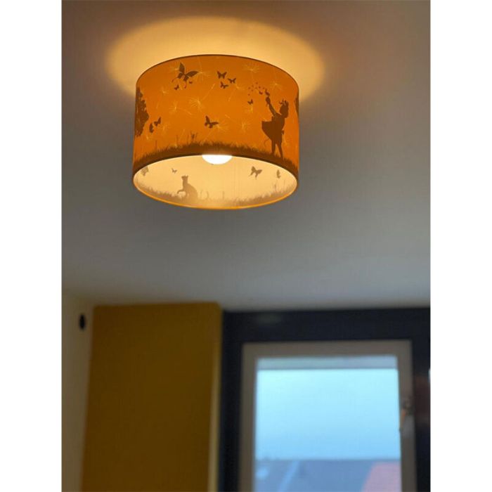 Stof loftlampe til børneværelse gul, Butterfly