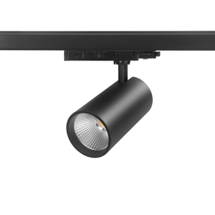Sort 3-faset lampe på lyseskinne, Rozina, 10W/20W/30W, white switch LED