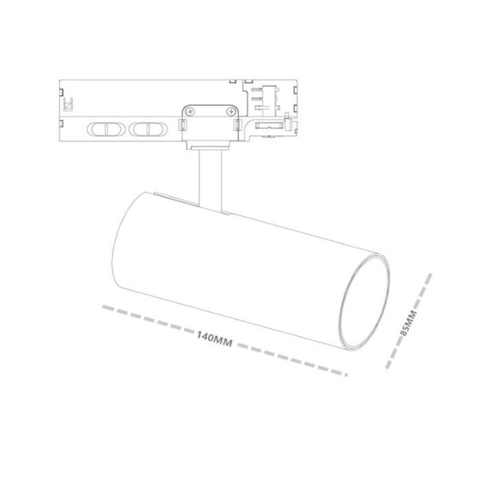 Sort 3-faset lampe på lyseskinne, Rozina, 10W/20W/30W, white switch LED