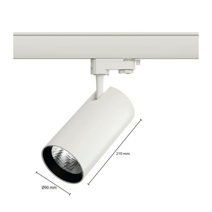 Hvid 3-faset skinnespot Esmiralda, 30W, 3000K, Pro