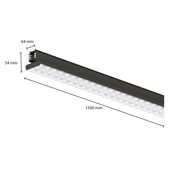 Sort 3-faset skinnelampe Tora, 27W, 3000K, 150 cm, Pro