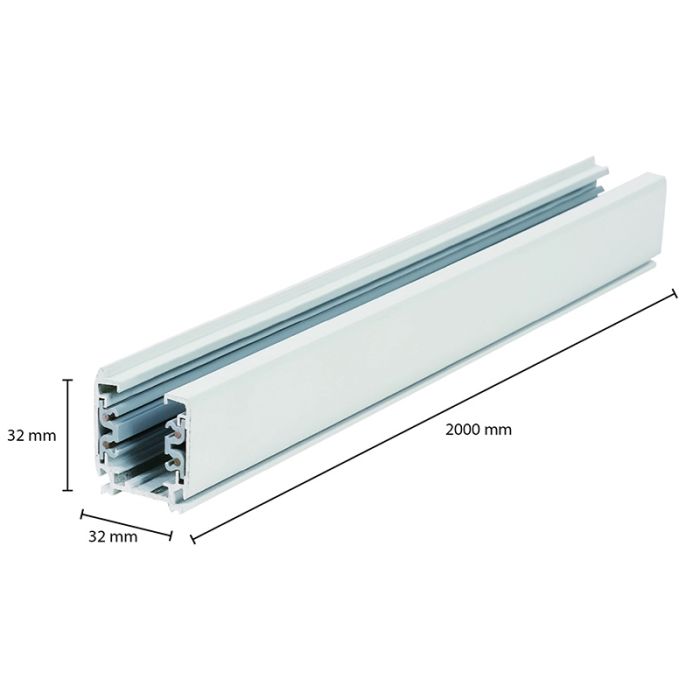 3-faset skinne, 2 meter, hvid, Pro