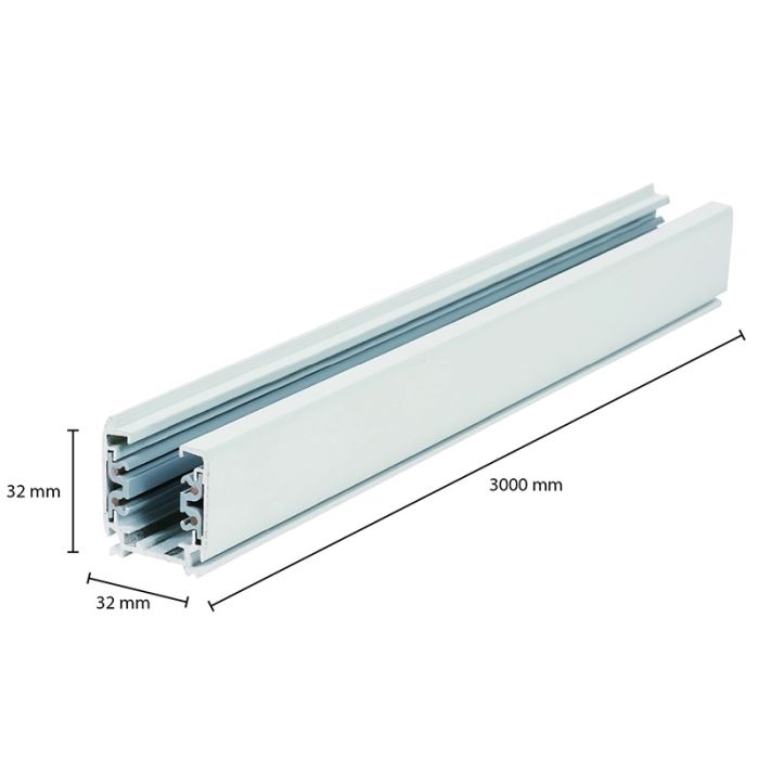 3-faset skinne, 3 meter, hvid, Pro