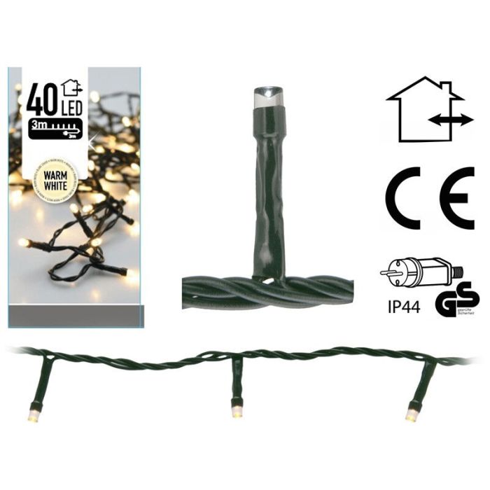 3m LED udendørs julelys, 40 varmhvide lys