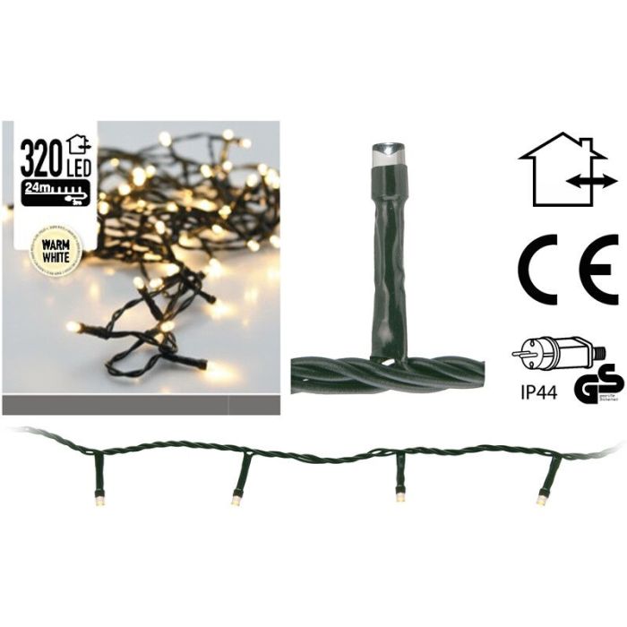 24m LED udendørs julelys, 320 varmhvide lys
