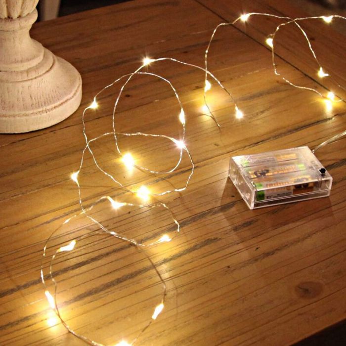 2m batteridrevne LED-ledningslys, 40 LED'er, varm hvid