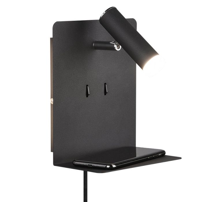 Sort væglampe design, Ricciolo, 3W, 3000K LED, med brytare
