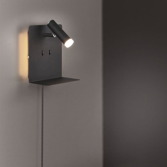 Sort væglampe design, Ricciolo, 3W, 3000K LED, med brytare