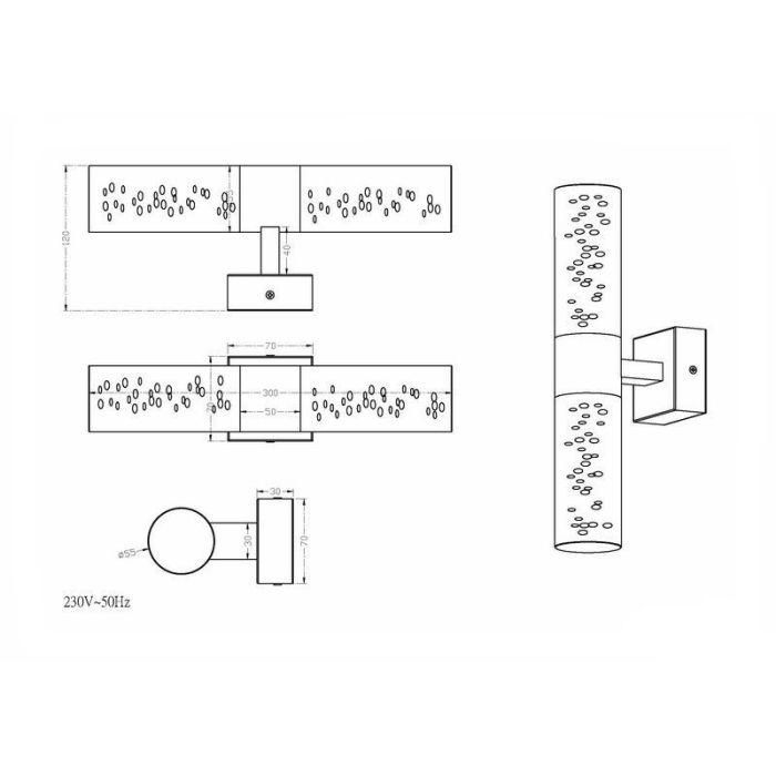 Krom up down væglampe design, Delfina, 3,2W, 3000K LED, IP44