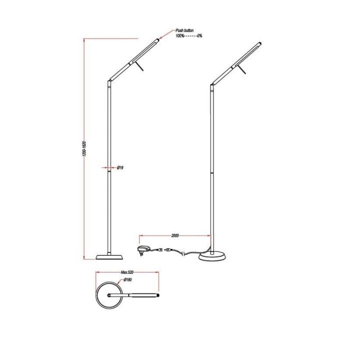 Sort gulv lampe modern, Rebel, 6W, 3000K LED, med beröringsdimmer