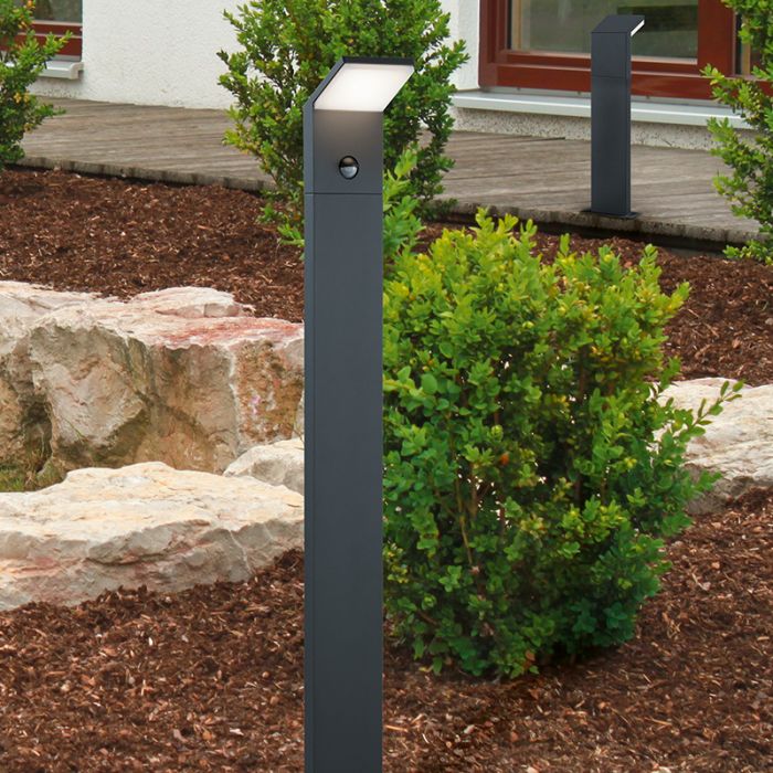 Antracit udendørslampe gulvlampe med bevægelsessensor modern, Solana, 9W, 3000K LED, IP54