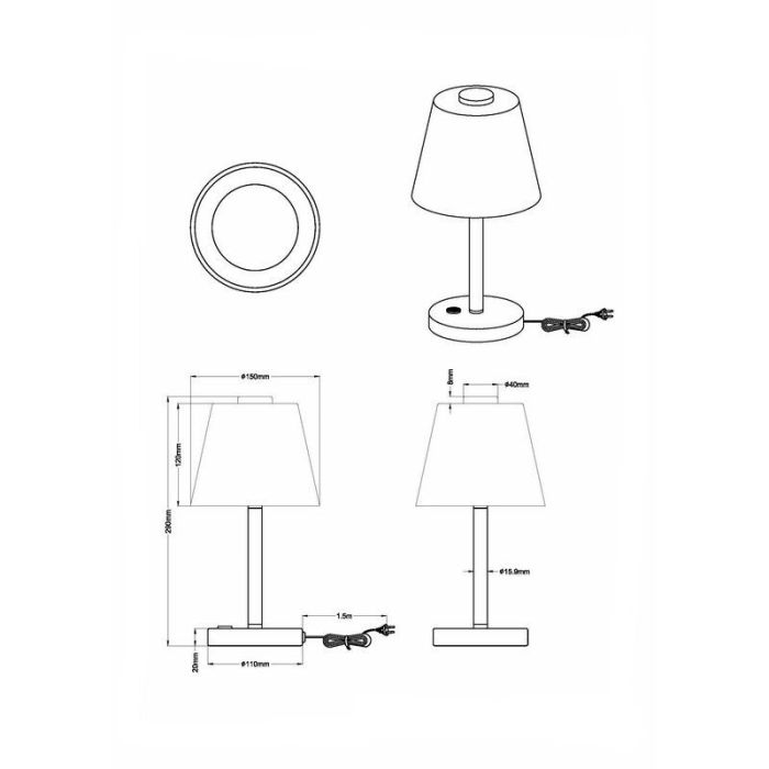 Krom bordlampe modern, Liv, 4W, 3000K LED, med brytare