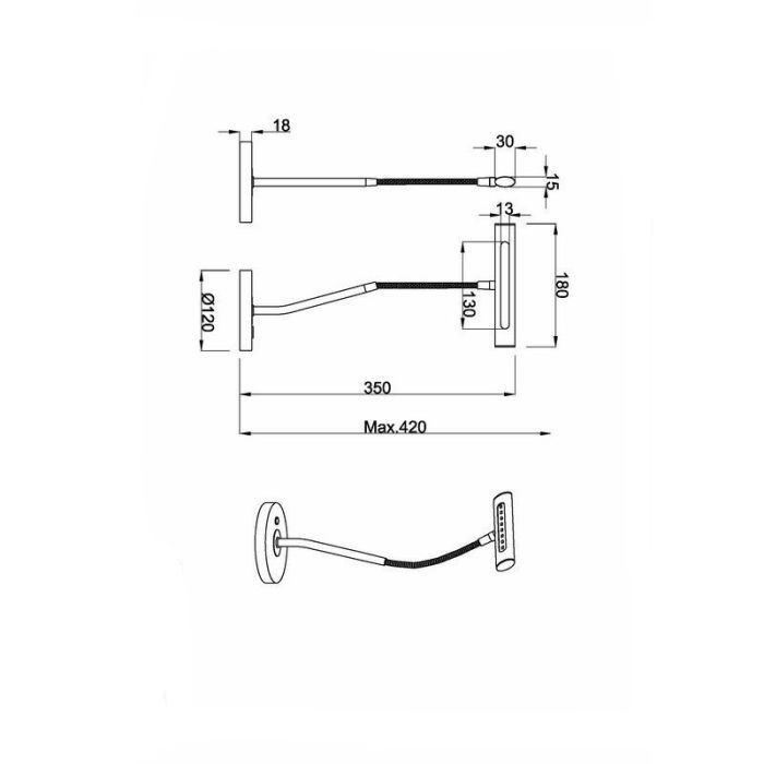 Messing bordlampe modern, Eliza, 4W, 3000K LED, med brytare