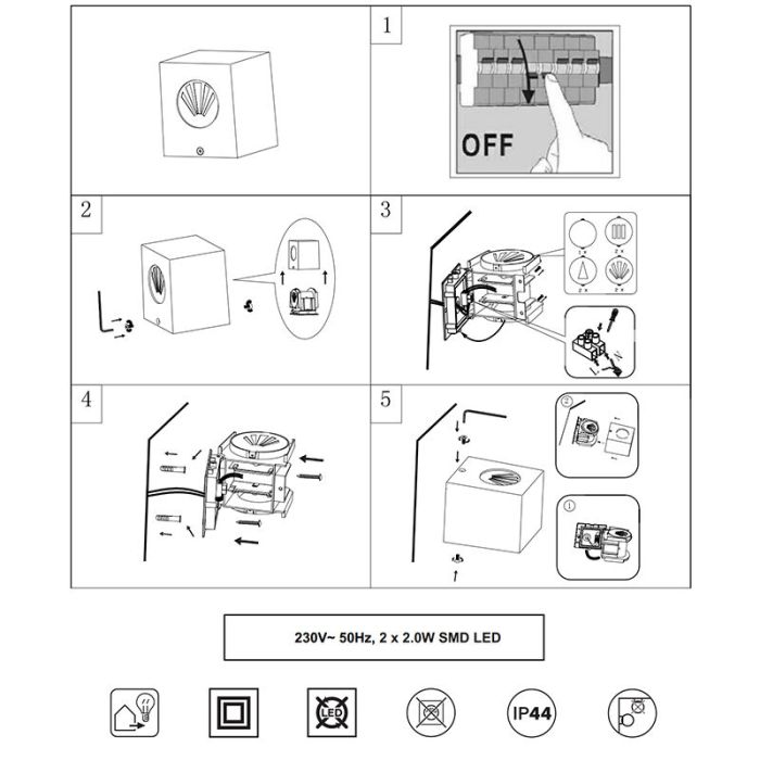 Hvid udendørslampe design, Sandby, 2W, 3000K LED, IP44