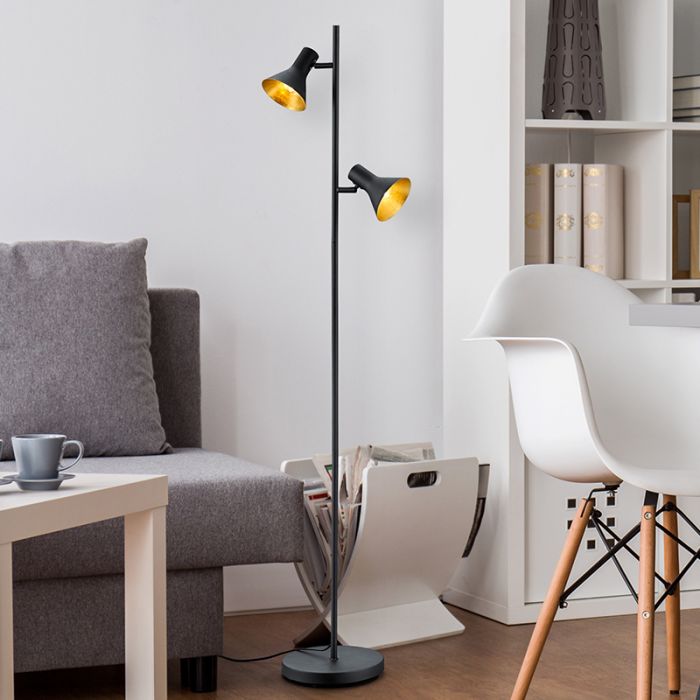 Sort gulv lampe industri, Verena, med brytare