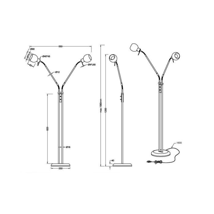 Nikkel gulv lampe modern, Benita, med brytare