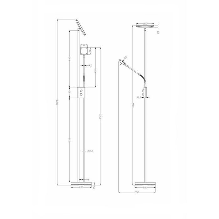 Nikkel gulv lampe modern, Simon, 15W, 3000K LED, med brytare