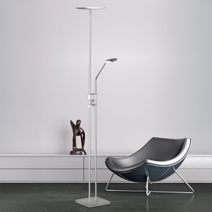 Nikkel gulv lampe modern, Simon, 15W, 3000K LED, med brytare