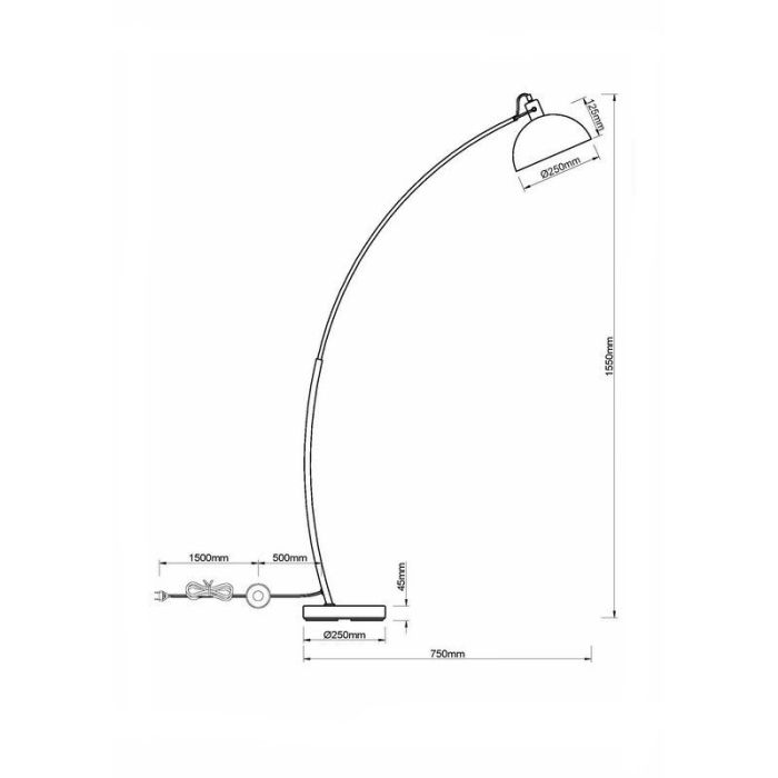 Sort gulv lampe modern, Fiore, med brytare