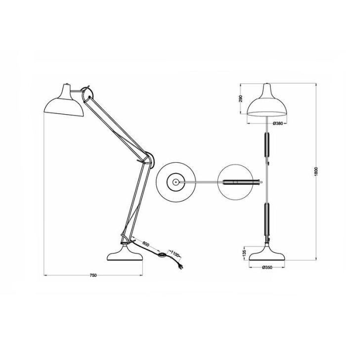 Sort gulv lampe modern, Benoit, med brytare