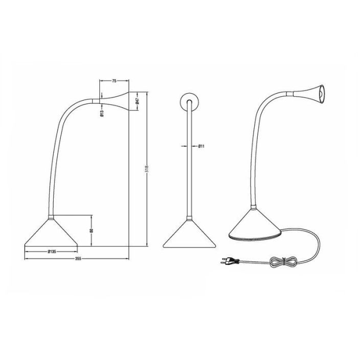 Sort bordlampe modern, Yelaisa, 3W, 3000K LED, med brytare