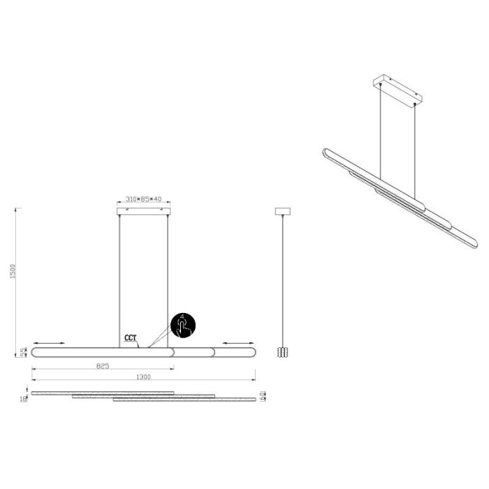 Messing pendler lampe design, Dwayn, 48W, varm til kold hvid justerbar LED, med beröringsdimmer