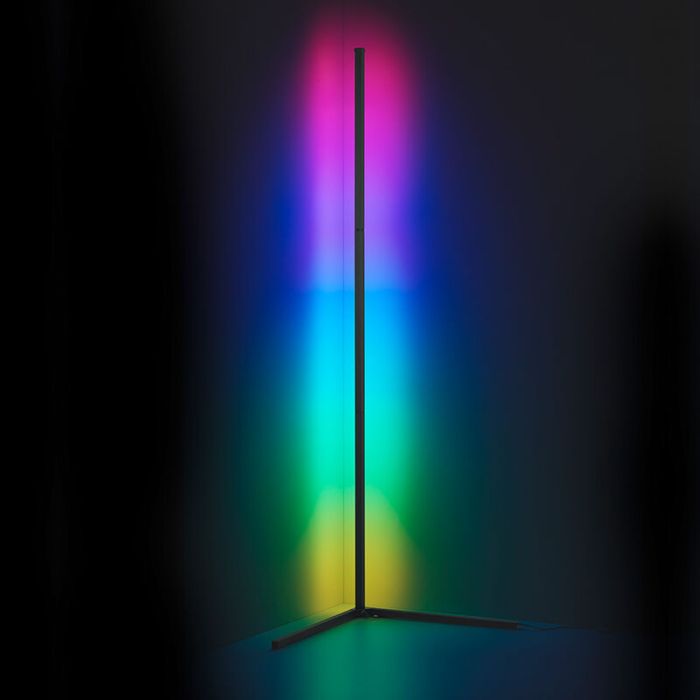 Sort gulv lampe modern, Erdal, 10W, RGB LED, med fjärrkontroll
