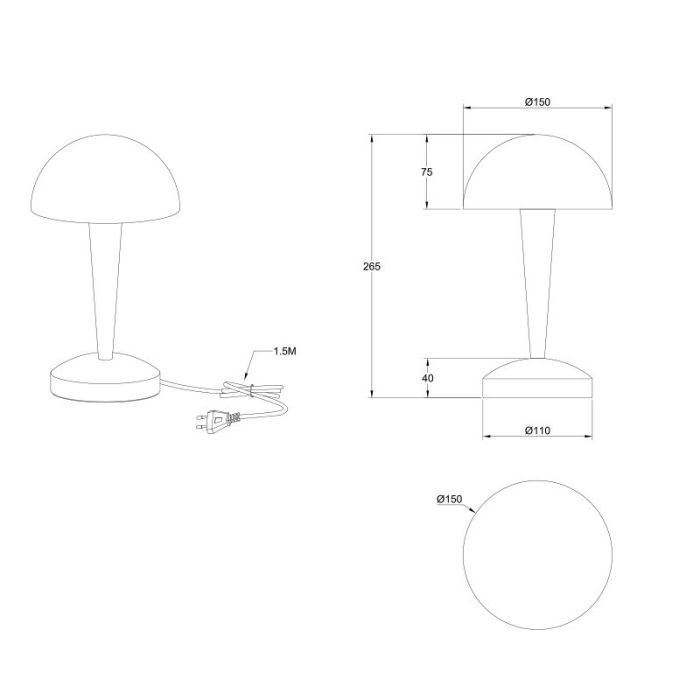 Taupe bordlampe modern, Delila, med beröringsdimmer