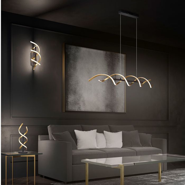 Messing pendel lampe spisebord design, Sylvian, 45W, varm til kold hvid justerbar LED, 3 trins lysdæmper