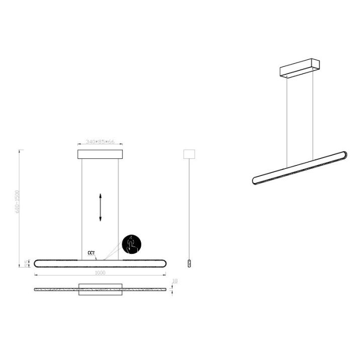 Sort pendler lampe modern, Dwayn, 28W, varm til kold hvid justerbar LED