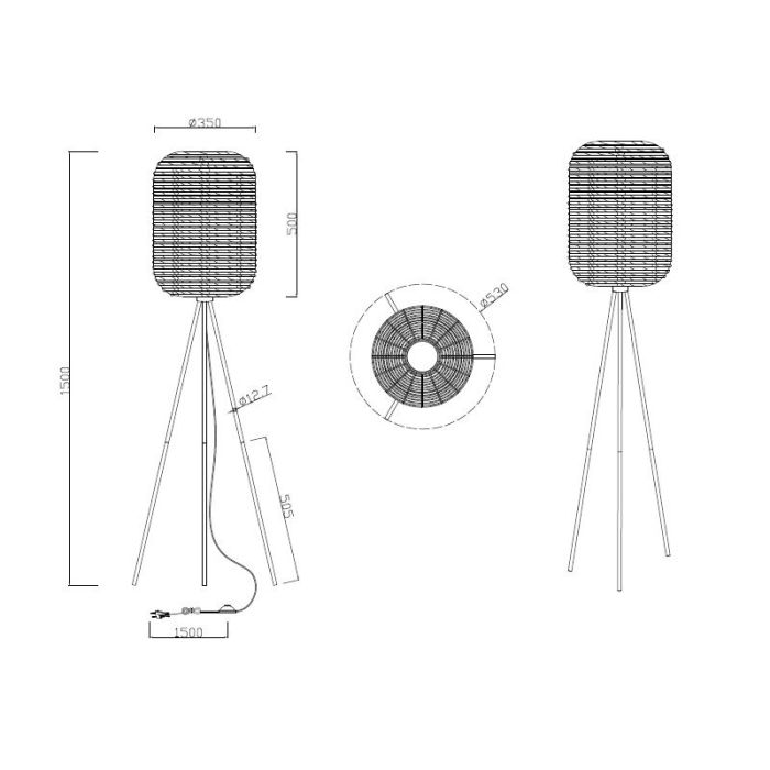 Sort trebenet gulvlampe modern, Elham, med brytare