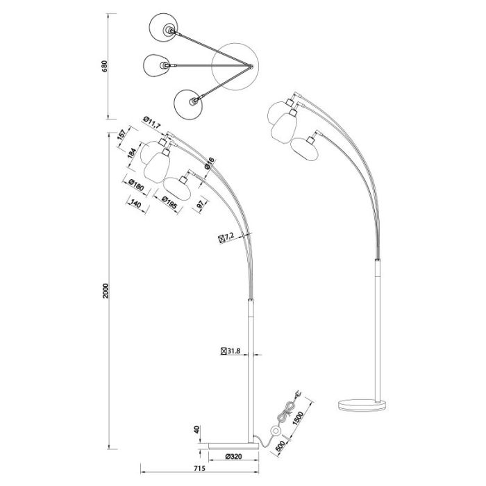 Rav gulv lampe design, Sybren, med brytare