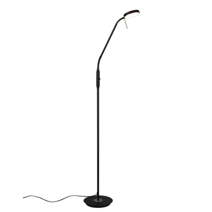 Sort læselampe gulv modern, Bilge, 12W, varm til kold hvid justerbar LED, med beröringsdimmer