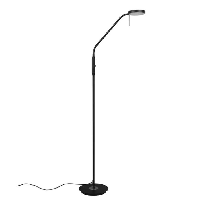 Sort læselampe gulv modern, Bilge, 12W, varm til kold hvid justerbar LED, med beröringsdimmer