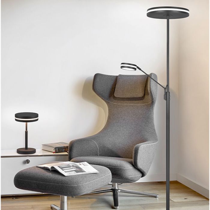 Antracit læselampe gulv modern, Marjon, 35W, varm til kold hvid justerbar LED, med beröringsdimmer
