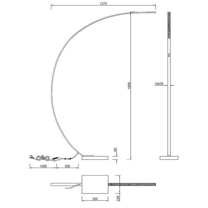 Sort gulvlampe bue modern, Yoel, 18W, 3000K LED, med brytare